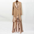 Dinner Formal Dress Tailored Collar Ruffled Double Breasted Slim Fit Maxi Dress