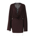 Women Sexy Low Cut Deep V Plunge neck Solid Color Long Sleeve Waist Slimming Sheath Dress