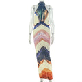 Colorblock Women High Grade French Hip Dress High Collar Halter Long Summer Dress