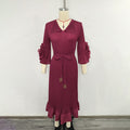WomenClothing Autumn Slim Fit Fishtail Ruffle Sleeve Waist Tight Slimming Lace up Elegant Dress