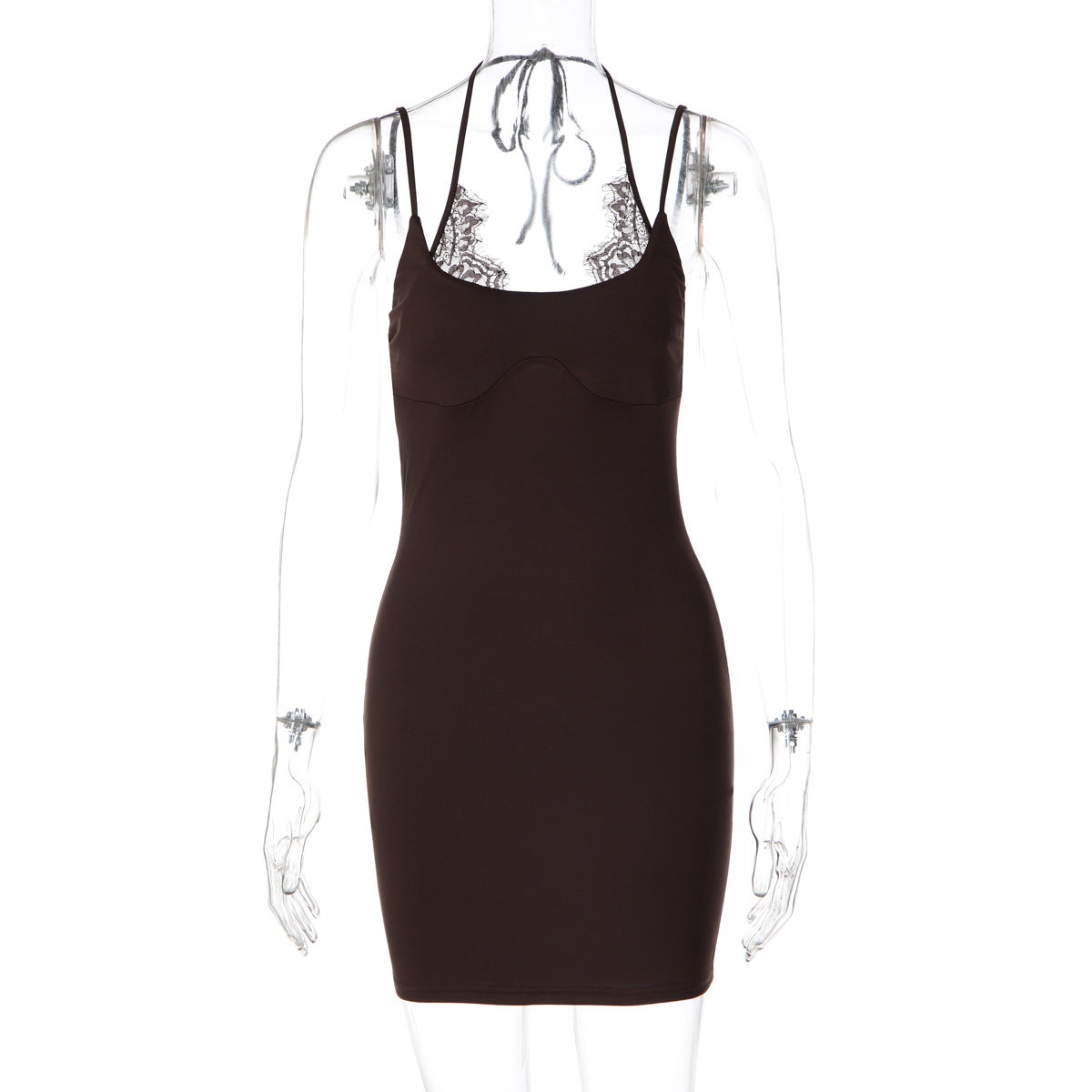 Women Clothing Sexy Lace Splicing Sling Dress Solid Color Pure Hip Dress
