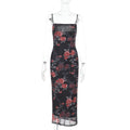 Spring Maxi Dress Socialite Elegant Sexy Slim Straps Tulle Printed Dress