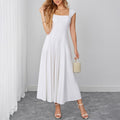 Elegant Stretch Strap Dress Sexy Backless Waist Trimming Lace up Long Dress