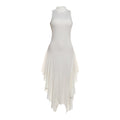 Summer Women Elegant Slim Stand Collar Irregular Asymmetric Skirt Socialite Dress