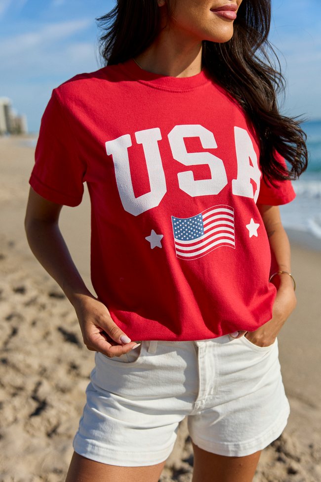 Athletic USA Flag Red Comfort Colors Graphic Tee