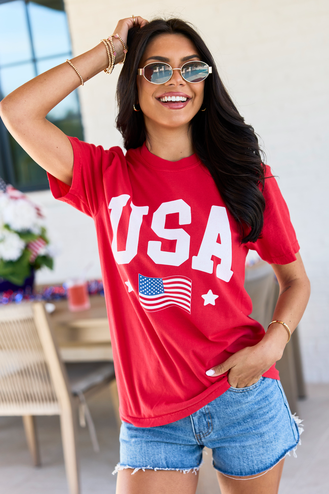 Athletic USA Flag Red Comfort Colors Graphic Tee