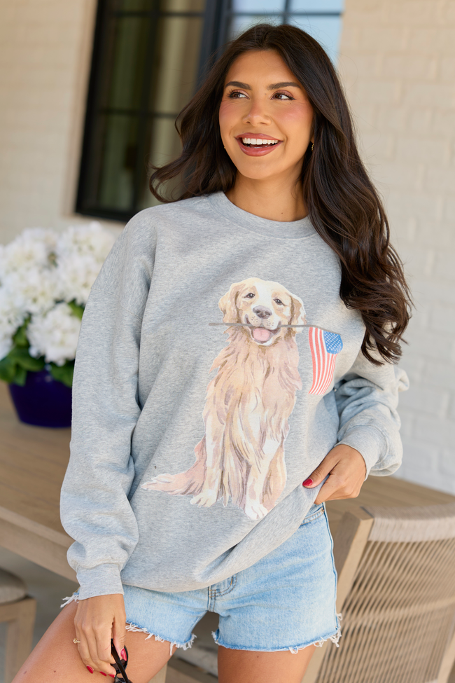Patriotic Pup Light Grey Graphic Sweatshirt