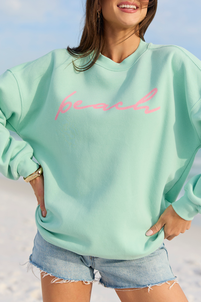 Beach Script Mint Graphic Sweatshirt