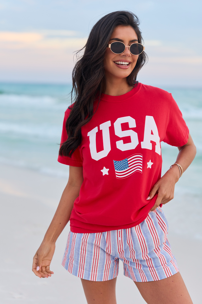 Athletic USA Flag Red Comfort Colors Graphic Tee