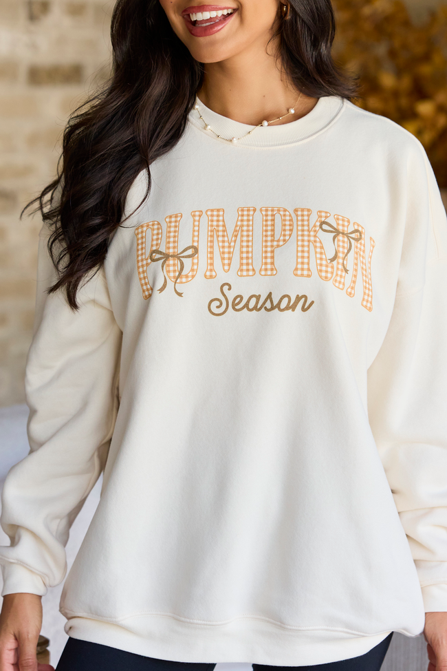 Pumpkin Season Plaid Cream Graphic Sweatshirt