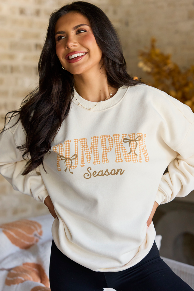Pumpkin Season Plaid Cream Graphic Sweatshirt