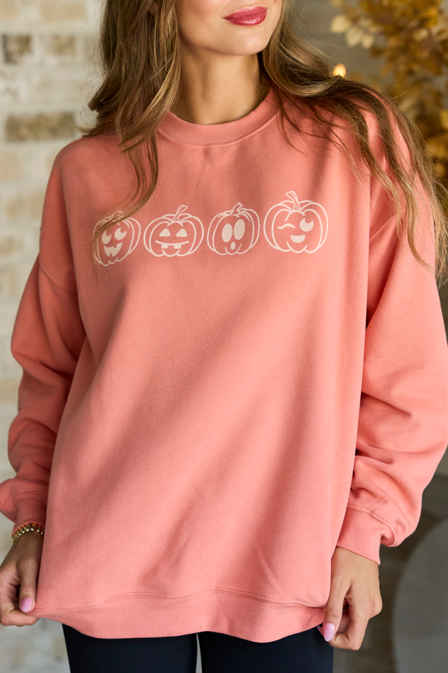 Pumpkin Faces Light Rust Graphic Sweatshirt