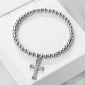 5mm Copper Beaded Bracelets With Alloy Cross Pendant Bangles Fashion Women Elastic Rope Wristbands Men Energy Yoga Jewelry Gifts