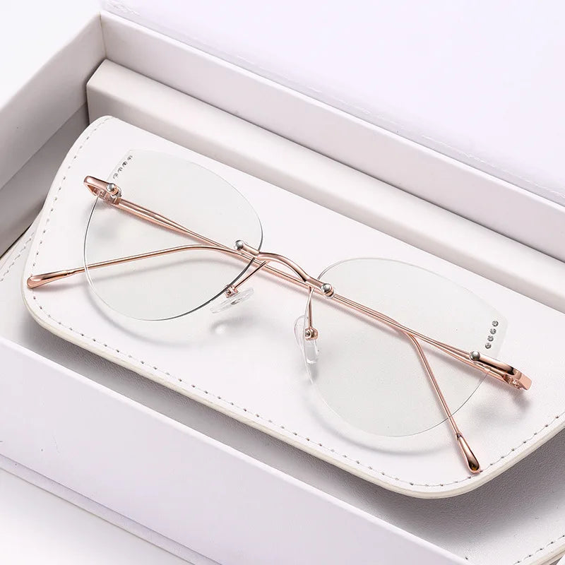Ultralight Women's Frameless Glasses Frame Color Change Myopia Glasses Fashion Cat Glasses Frame Glasses