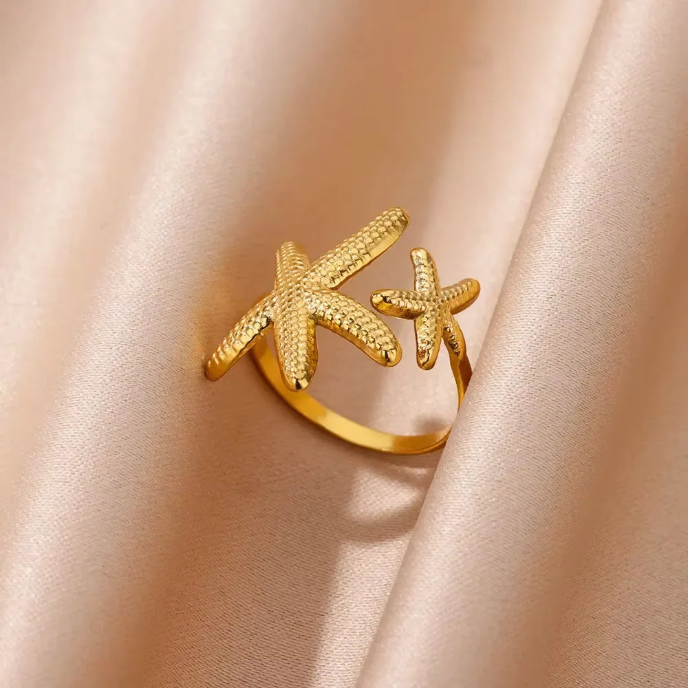 Stainless Steel Flower Open Rings For Women Trend Wedding Heart Jewelry Gold Color Geometric Hollow Ring Daily Accessories Gift
