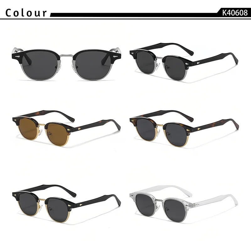 HBK Classic Men's Small Round Sunglasses Semi Frameless Metal Frame Design Sun Glasses Women's Business Outdoor Driving Eyewear