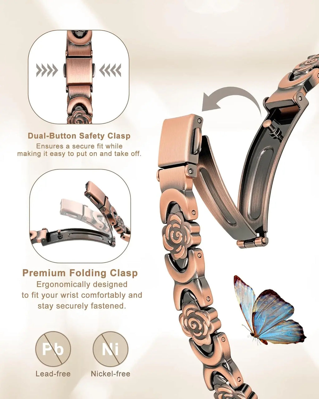 ARADOO Rose Design Pure Copper Bracelets for Women with 3800 Gauss Neodymium Magnetic Bracelet Jewelry Gifts