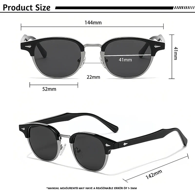 HBK Classic Men's Small Round Sunglasses Semi Frameless Metal Frame Design Sun Glasses Women's Business Outdoor Driving Eyewear