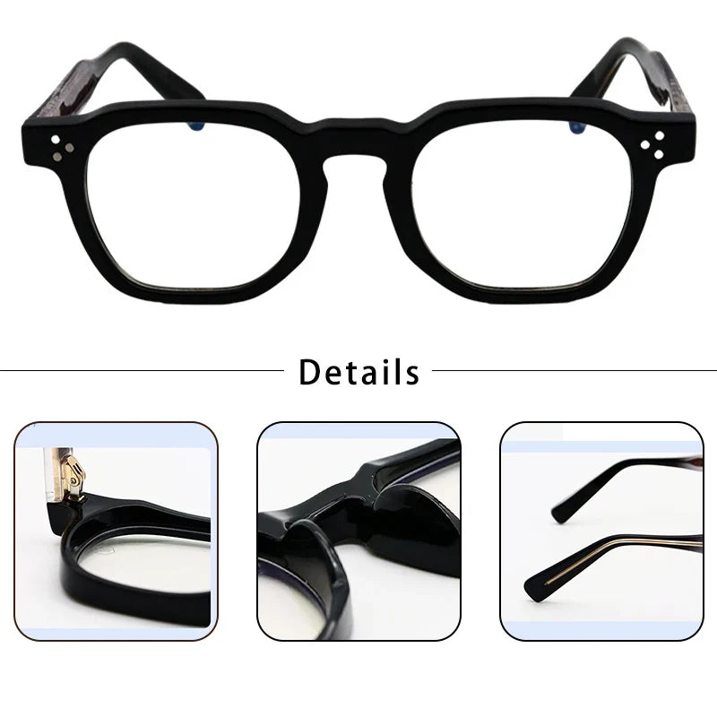 HBK Retro Square Glasses Frames Men Flat Lenses Anti Blue Light TR90 Eyeglass Frames High-Quality Reading Eyeglasses for Women