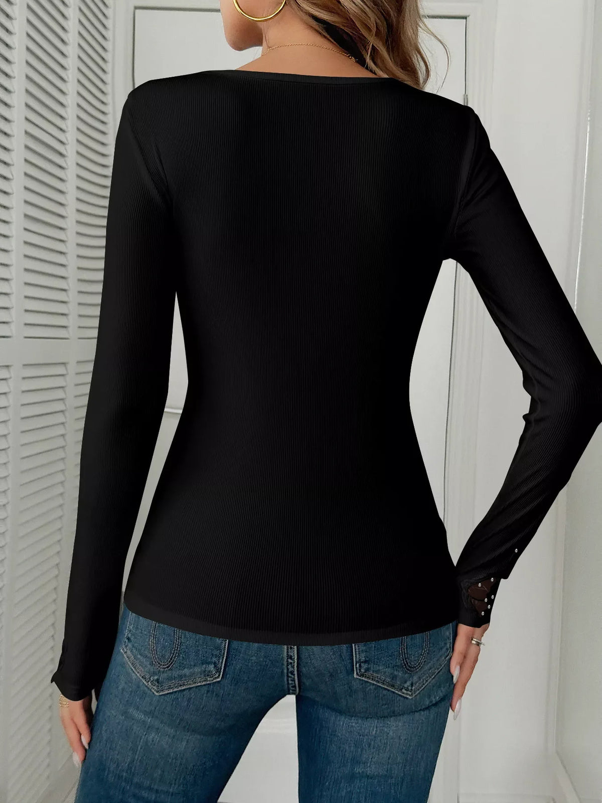 Elegant Lace Trim Long Sleeve Top