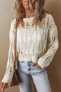 Hollow Out Long Sleeve Knit Cover Up