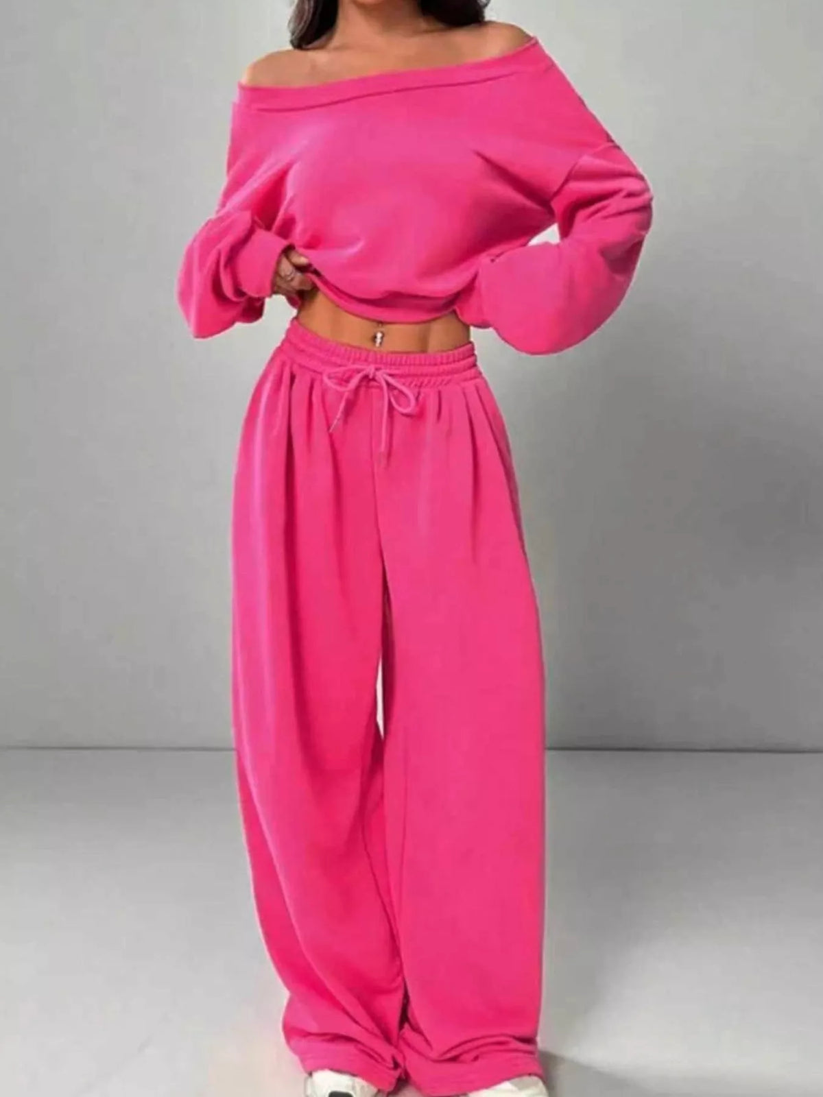 Boat Neck Long Sleeve Top and Pants Set