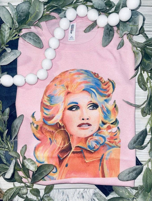 1/2 Penny "Dolly" Country Queen Western Graphic Tee — Vibrant Pop-Art Style on Petal Pink Cotton-Poly