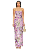 Female Purple Embroidered Sequins Bandeau Slim-fit Dress