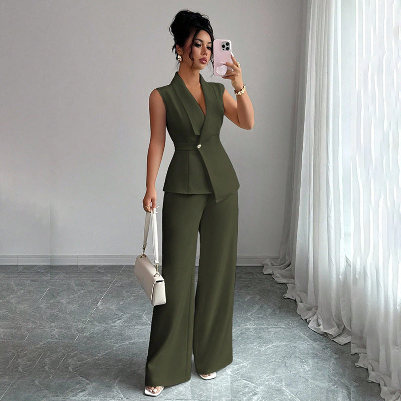 Sleeveless Blazer And Straight-leg Pants Two-piece Set