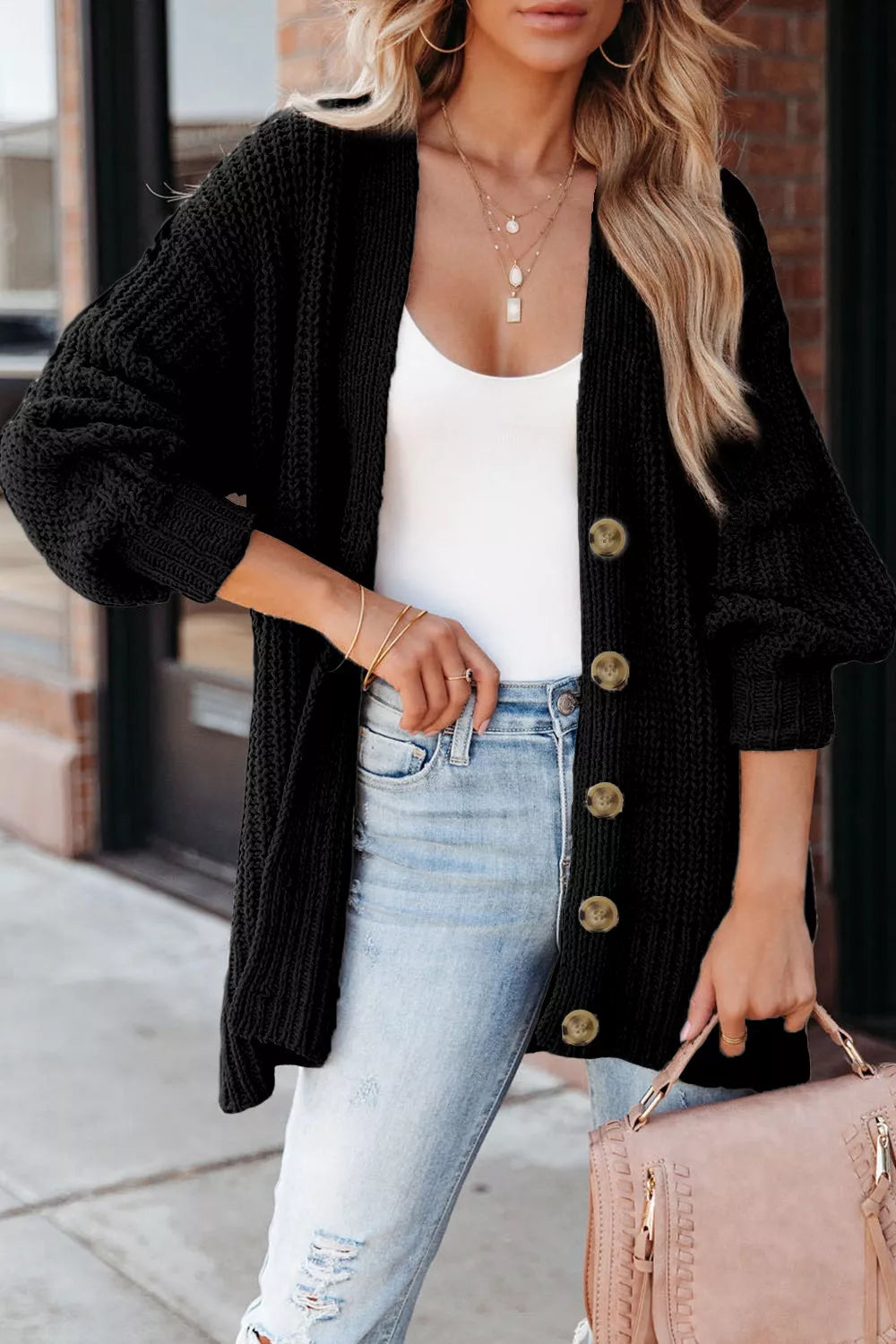 Chunky Knit Button-Down Cardigan
