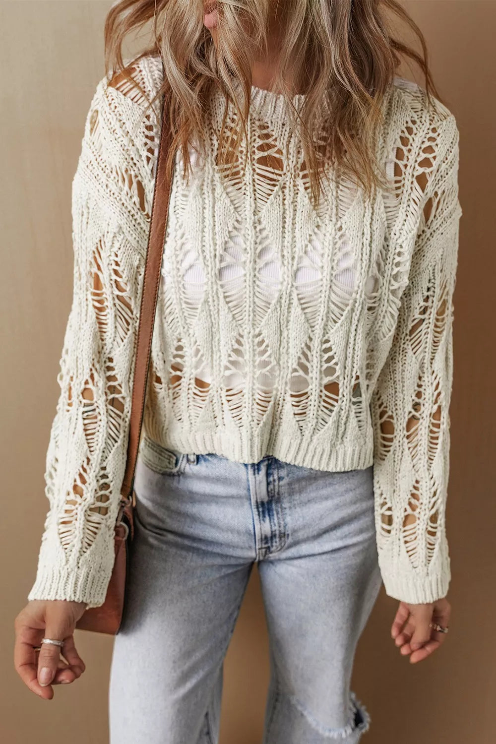 Hollow Out Long Sleeve Knit Cover Up