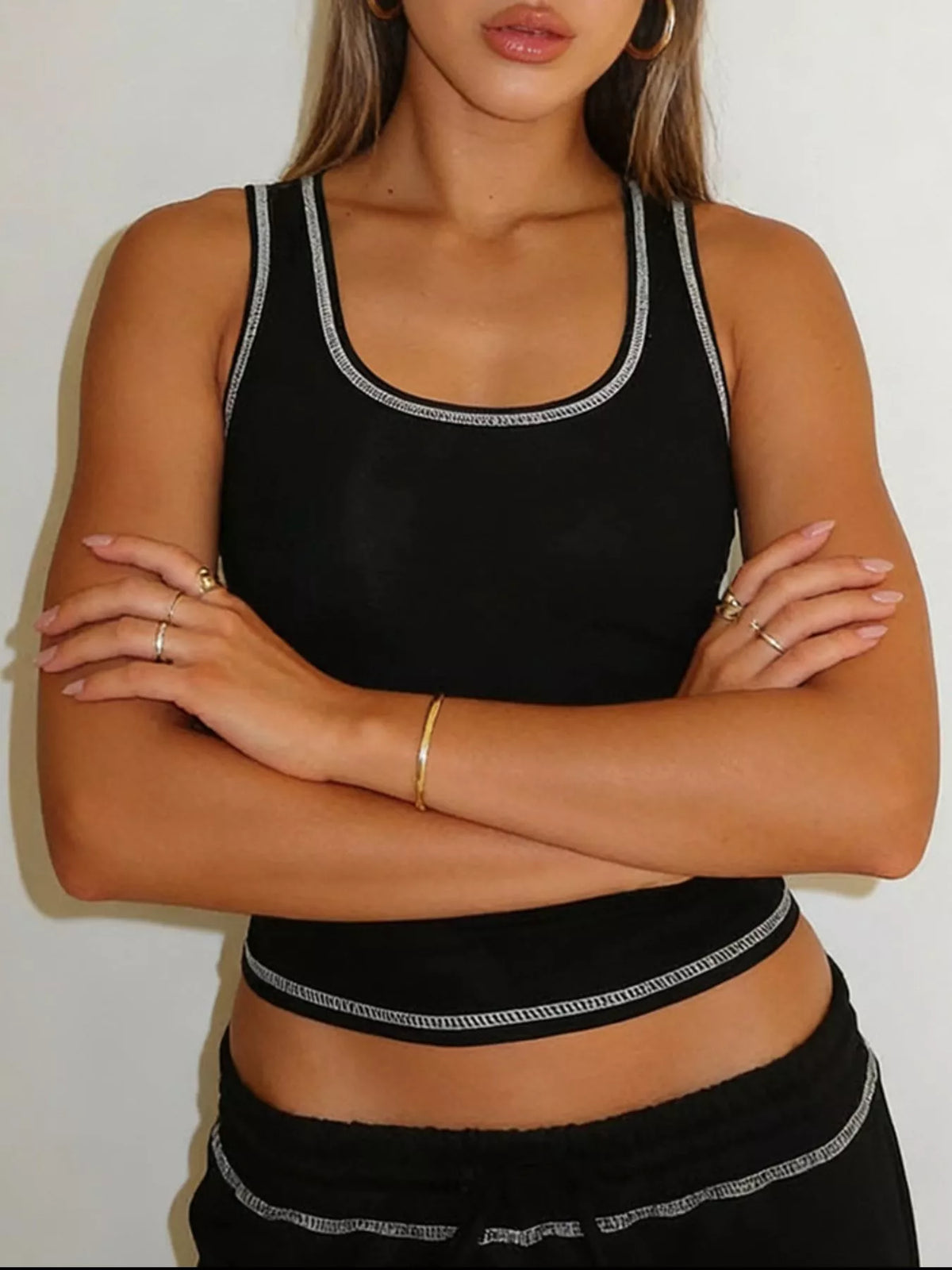 Scoop Neck Tank Top and Drawstring Pants Set
