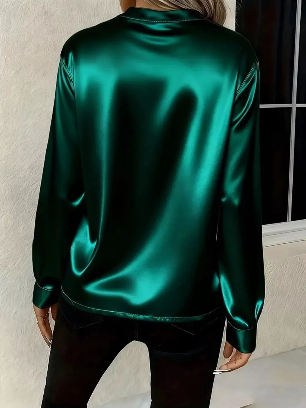 Notched Long Sleeve Blouse