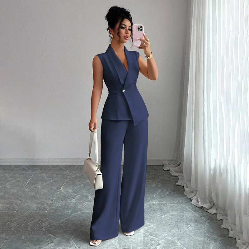 Sleeveless Blazer And Straight-leg Pants Two-piece Set