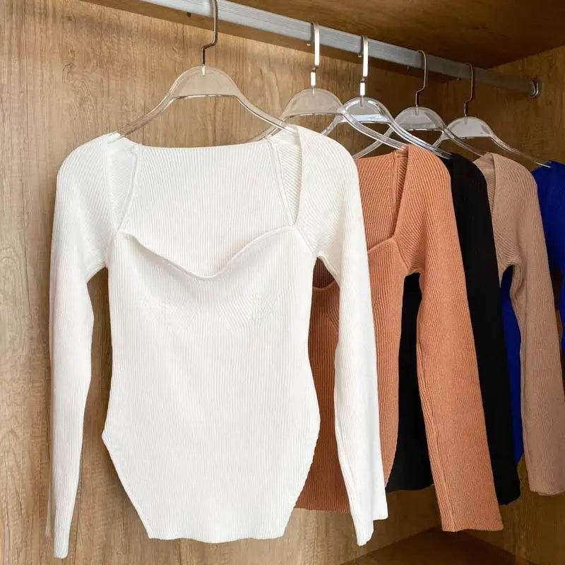 Women's Square Collar Knitted Pullover Sweater