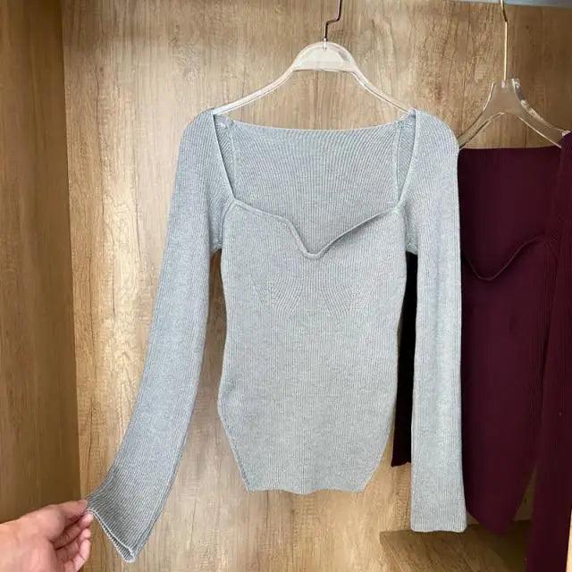 Women's Square Collar Knitted Pullover Sweater
