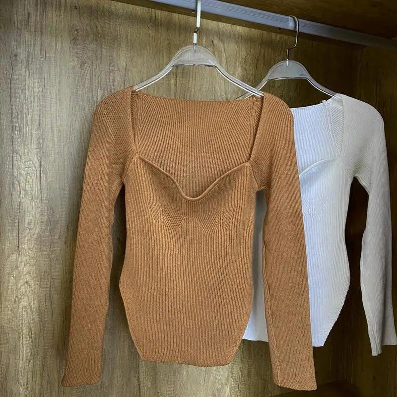 Women's Square Collar Knitted Pullover Sweater
