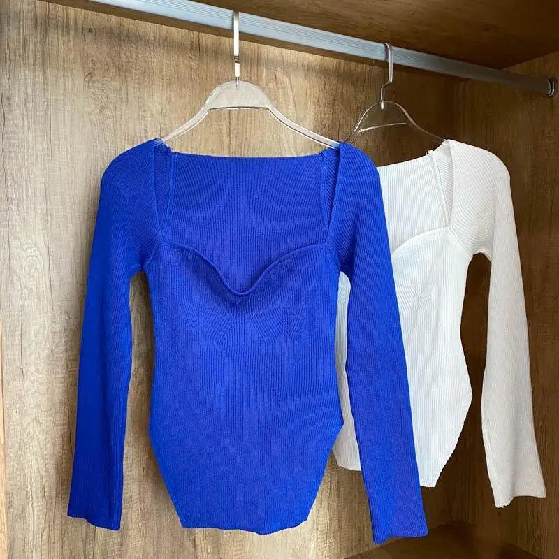 Women's Square Collar Knitted Pullover Sweater