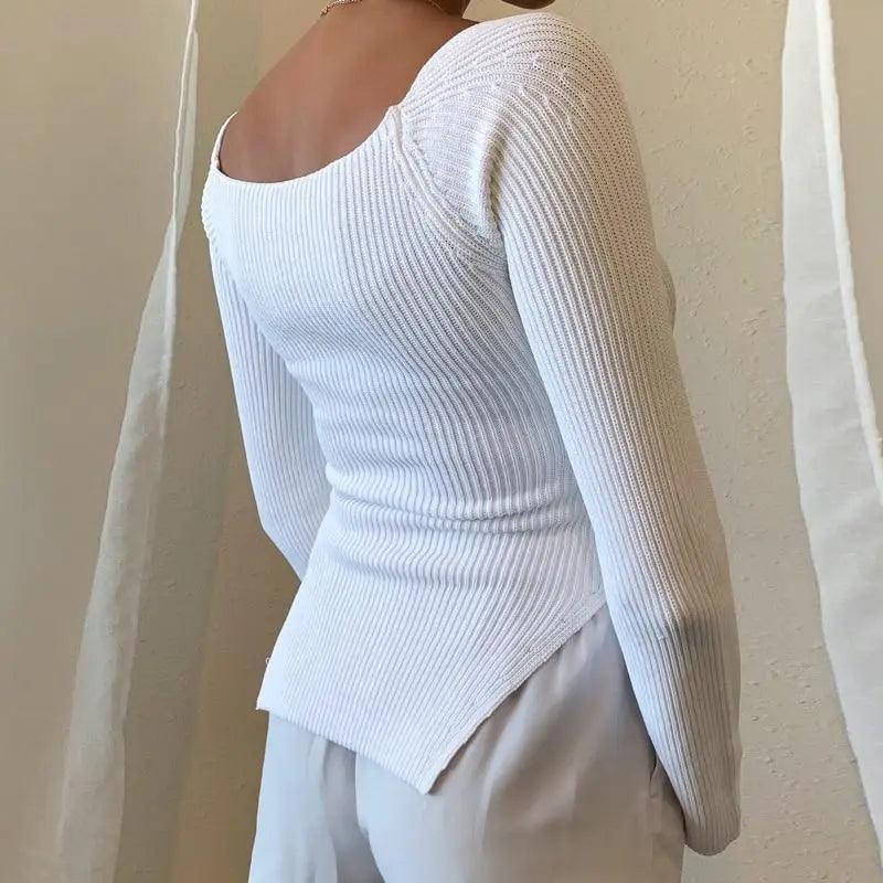 Women's Square Collar Knitted Pullover Sweater