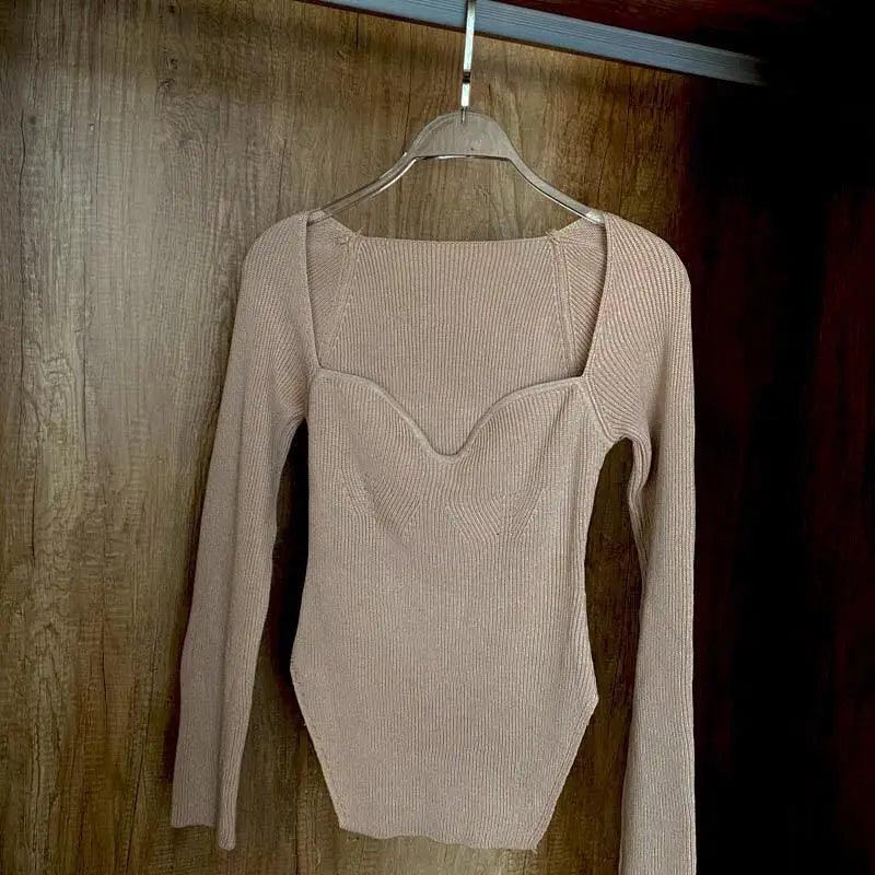 Women's Square Collar Knitted Pullover Sweater