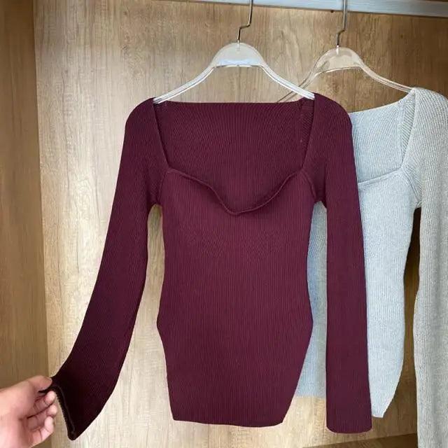 Women's Square Collar Knitted Pullover Sweater