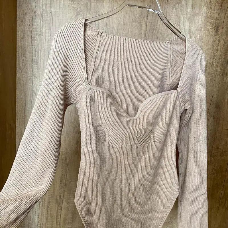 Women's Square Collar Knitted Pullover Sweater