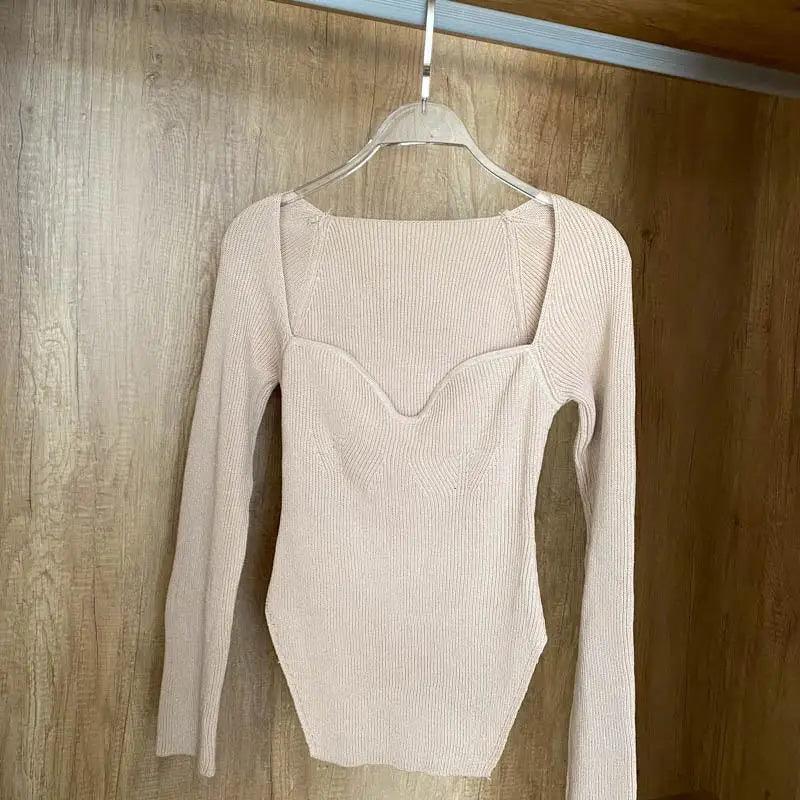 Women's Square Collar Knitted Pullover Sweater