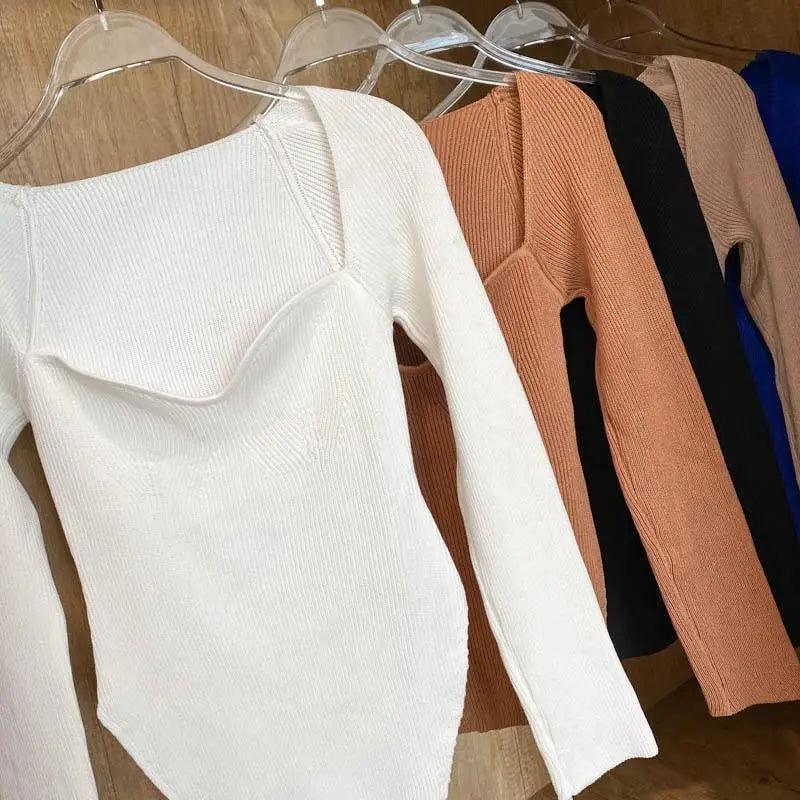 Women's Square Collar Knitted Pullover Sweater