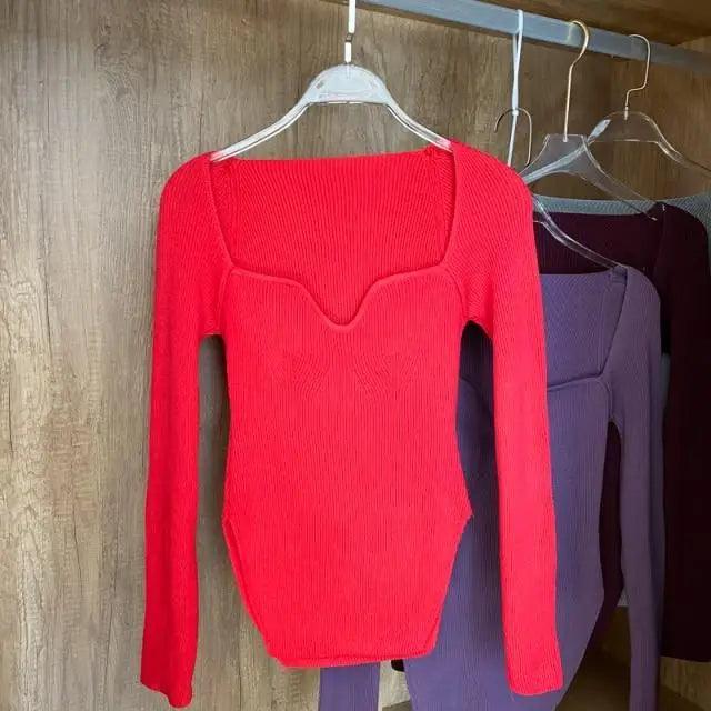 Women's Square Collar Knitted Pullover Sweater