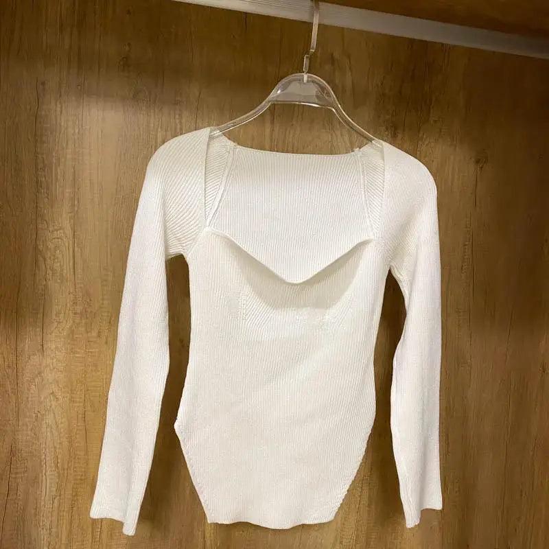Women's Square Collar Knitted Pullover Sweater