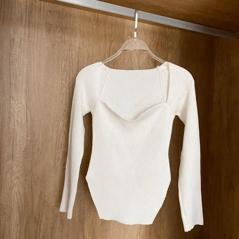 Women's Square Collar Knitted Pullover Sweater