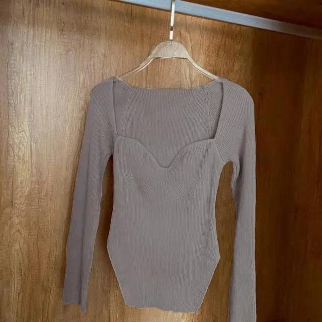 Women's Square Collar Knitted Pullover Sweater