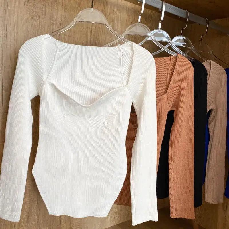 Women's Square Collar Knitted Pullover Sweater
