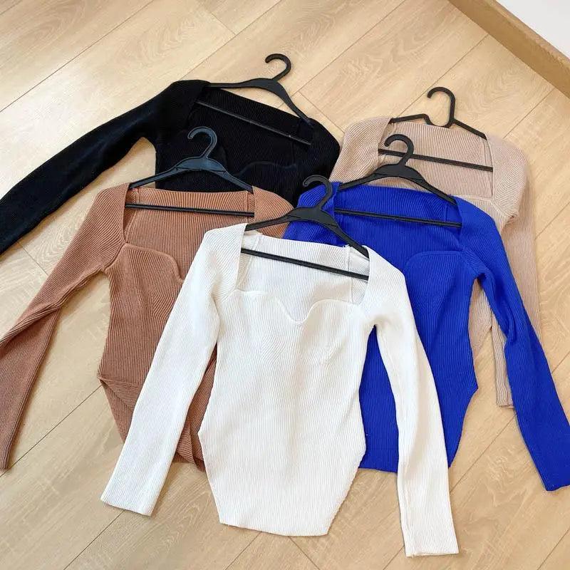 Women's Square Collar Knitted Pullover Sweater